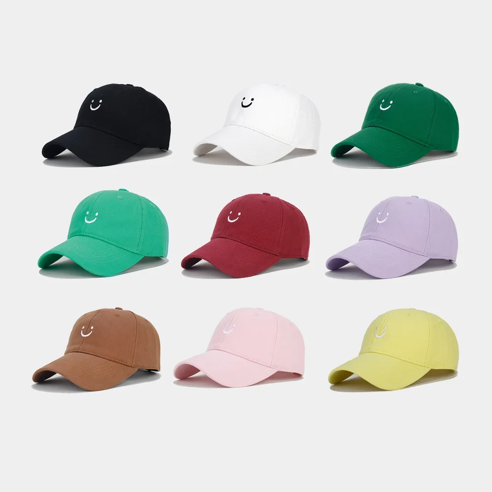 Soft Cotton Baseball Cap for Women Men Smile Face Embroidery Adjustable Low Profile Unstructured Snapback Dad Hat