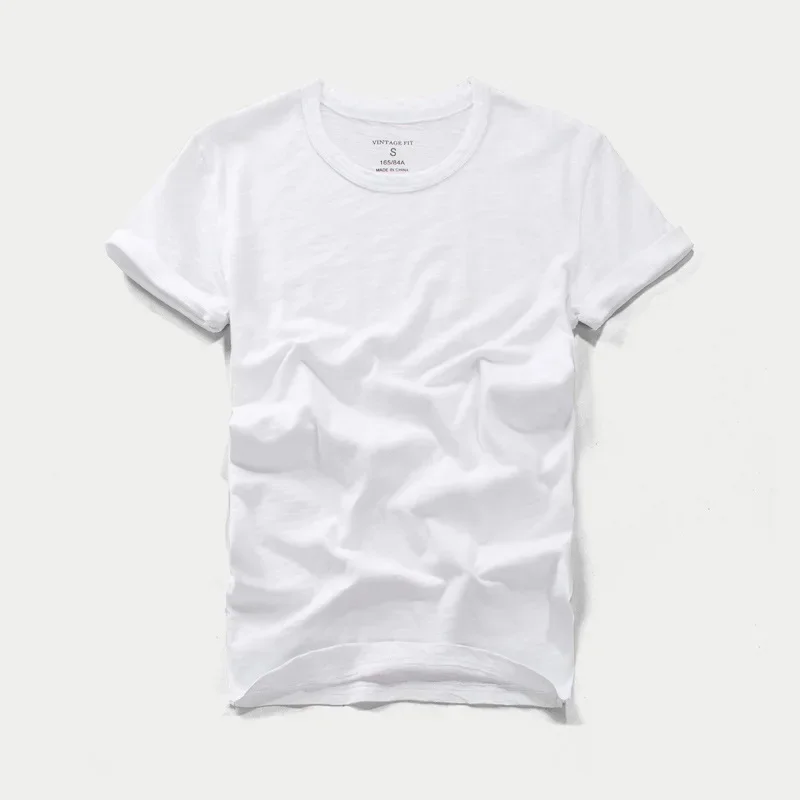 Short Sleeve T-shirts for Men Retro Fashion Summer Cotton Solid Color Tops Male Casual Simple Thin White Tee Clothing