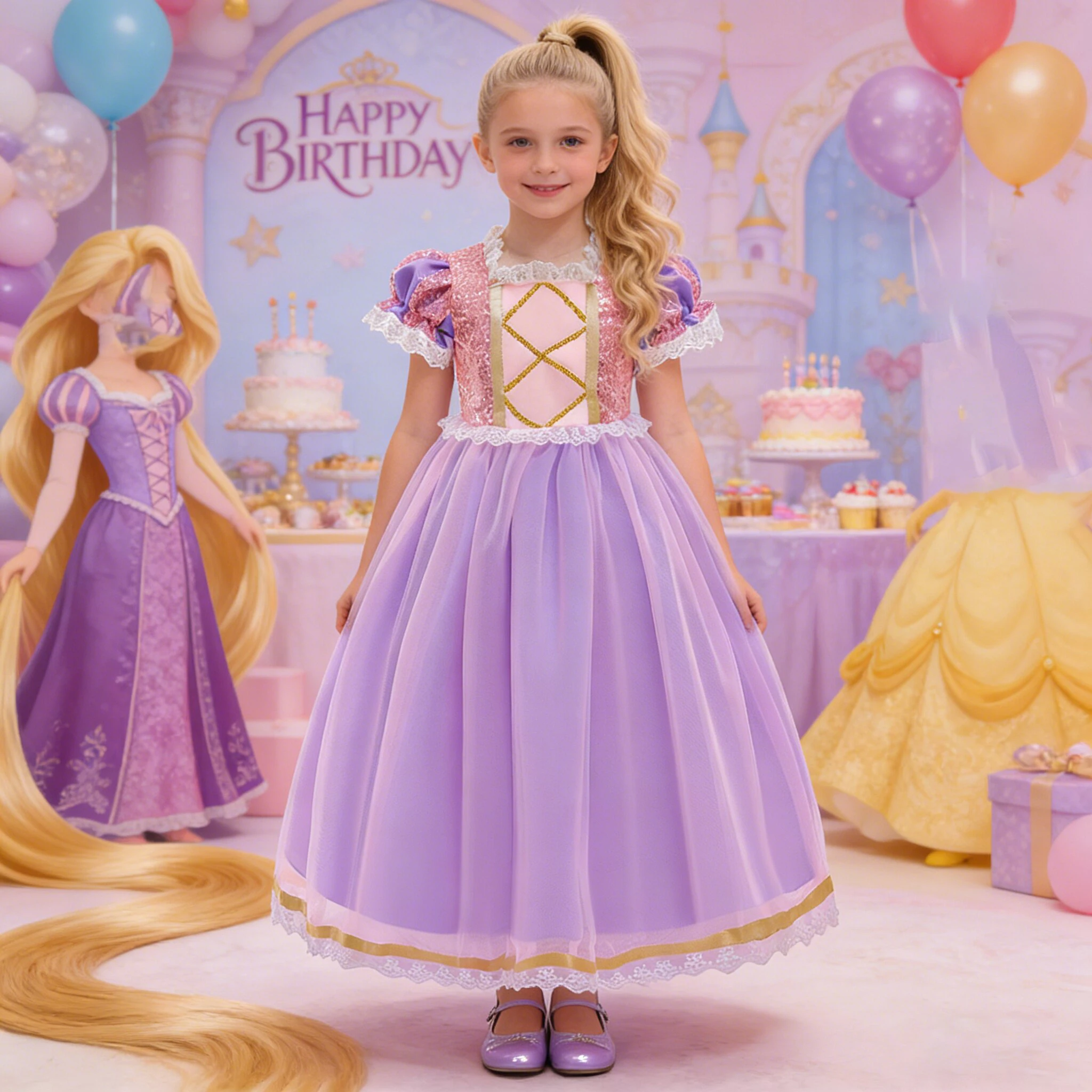 Elegante lange Haare Prinzessin Party Mädchen Kleid Schönheit Hochzeit Geburtstag Abendkleider Mädchen Cosplay Halloween Weihnachten Kostüme