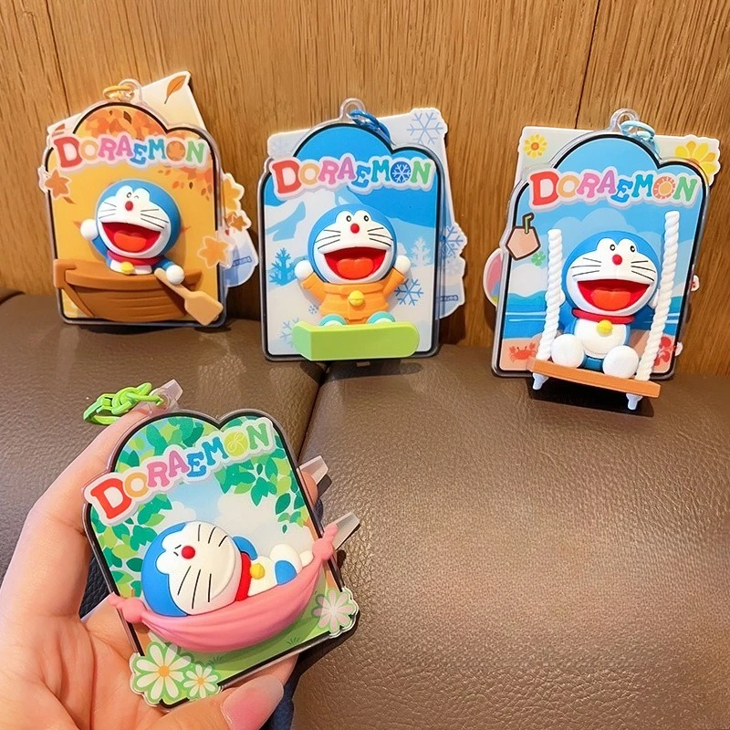Doraemon Swings Four Seasons Series Model Cute Blue Fat Man Pendant Anime Keychain Children's Toy Ornament Birthday Gift