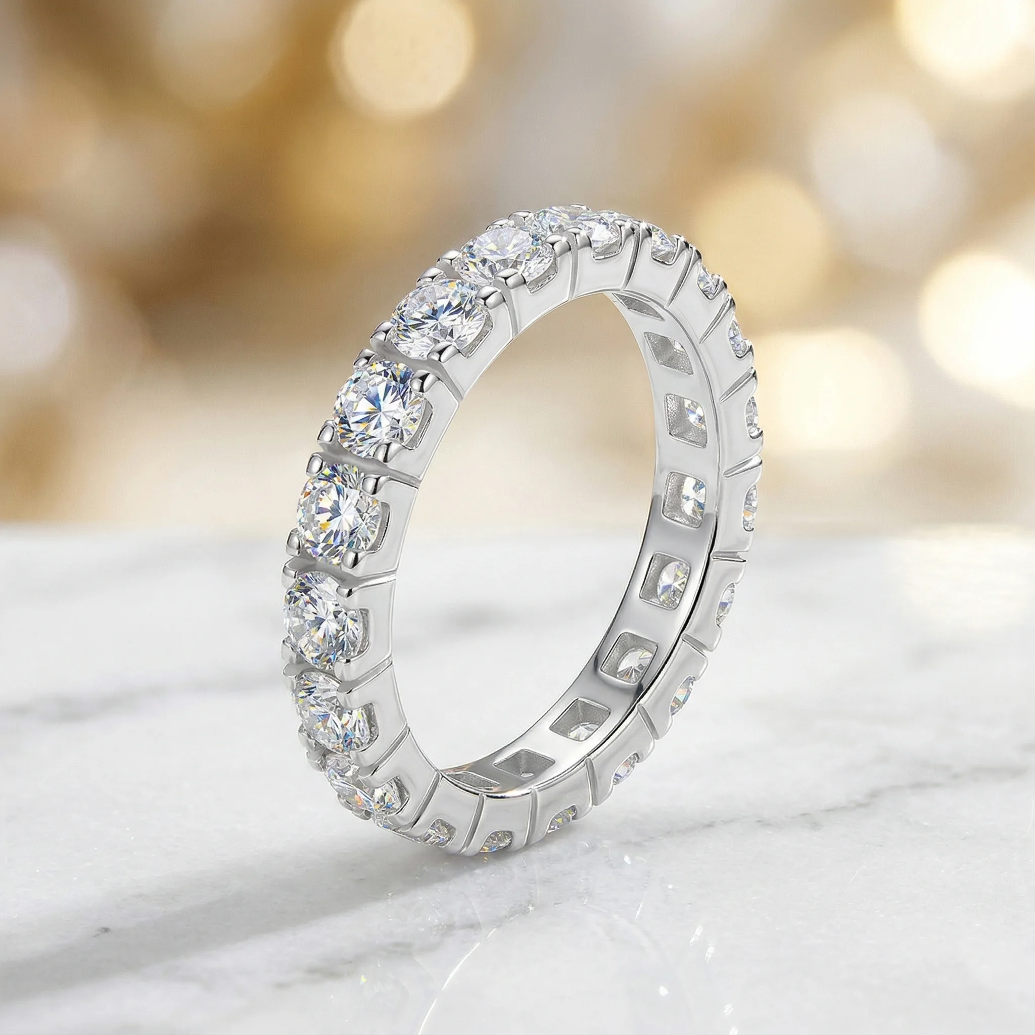 

Single Row Shared Prong Full Design S925 Silver D Color VVS1 Moissanite Band Vintage Sparkling Stackable Daily Dating Engagement