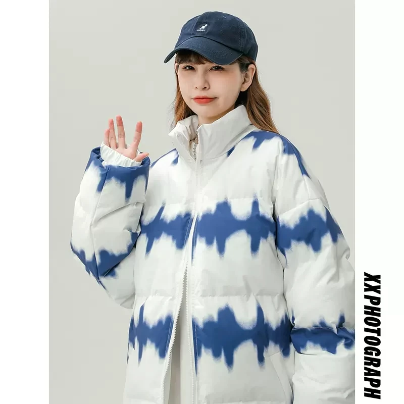 

2022 New Fashion Winter Tie dyed Hooded Cotton Padded Jackets For Women Clothing Oversized Winter Coats Girls Parkas Tops fp684