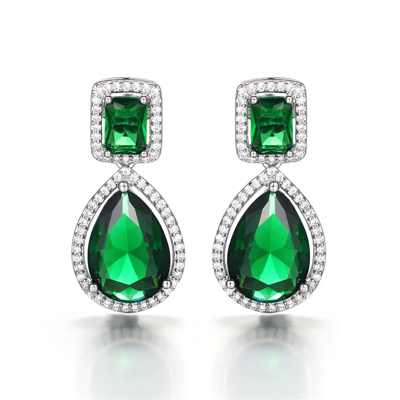 Huitan Luxury Silver Color White/Green CZ Dangle Earrings Engagement Wedding Accessories Women High Quality Silver Color Jewelry