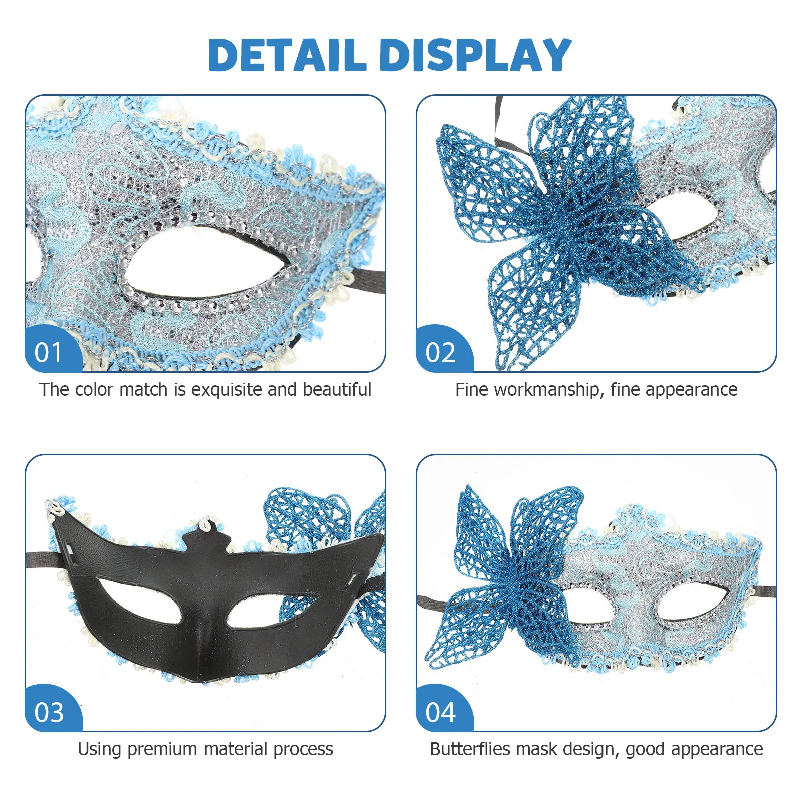 

Butterfly Mask Masks for Masquerade Party Make up Blue Lace Women Miss