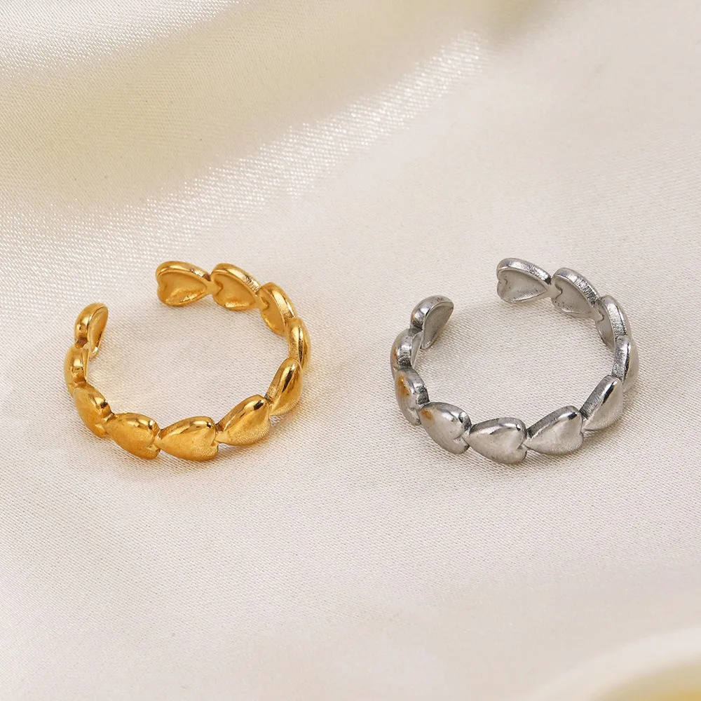 Stainless Steel Classic Fashion Love Heart Splice Couple Rings for Women Men Personality Opening Finger Jewelry Gift Colorfast
