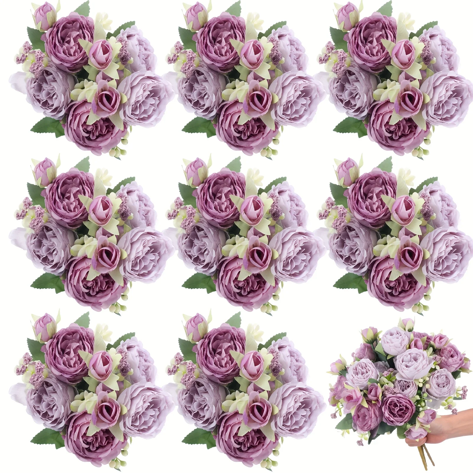 8-Piece Realistic Artificial Peony Flower Set – Lifelike Blooming Faux Peonies with Plastic Buds & Green Foliage, Ideal for Vase view 3