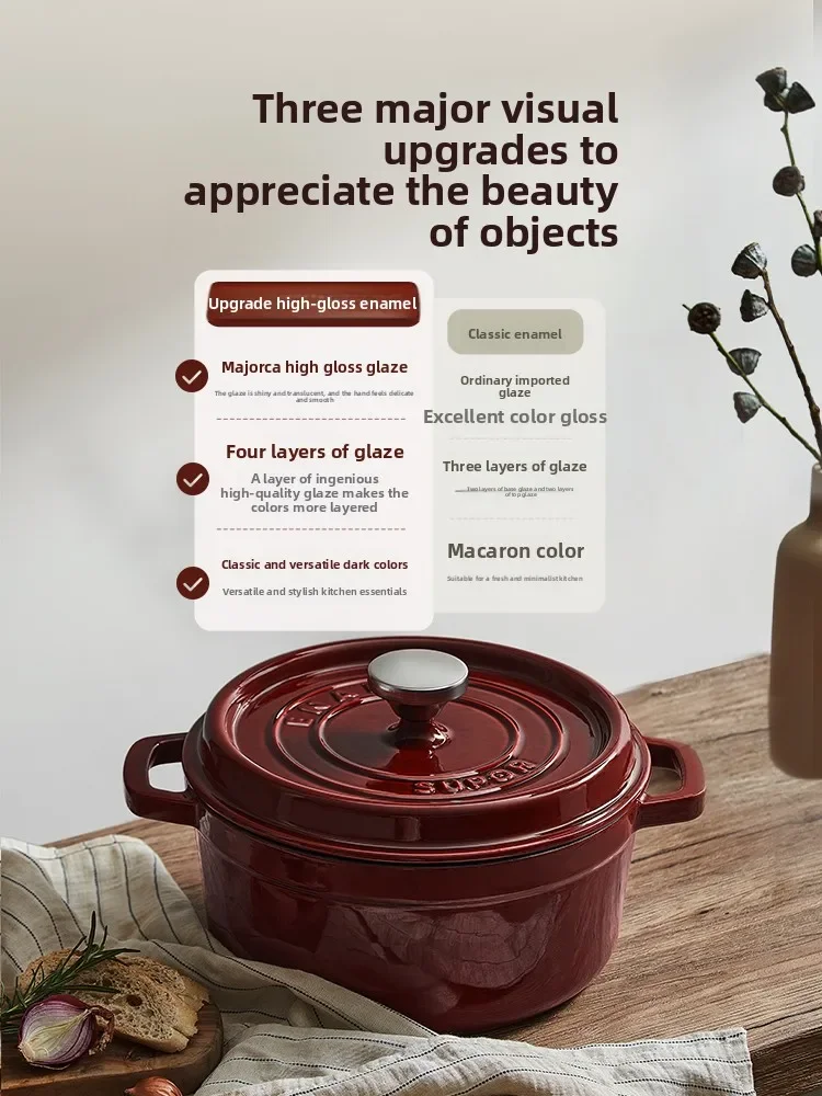 Enameled Cast Iron Casserole Dish Household Stew Pot Multifunctional Cooking Pot With Lid