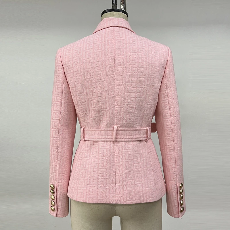 Traje de lujo rosa para mujer, abrigo de traje de moda profesional con patrón Wanzi, cinturón de manga larga, ajuste Delgado, primavera y otoño, nuevo