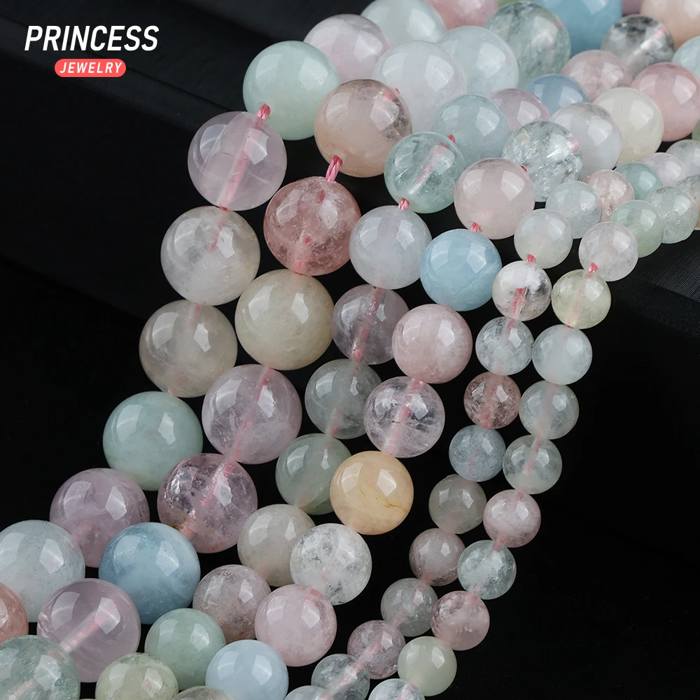 

A++ Natural Clear Colorful Beryl Morganite 6 8 10mm Loose Gemstone Beads for Jewelry Making Bracelet Wholesale DIY Accessories