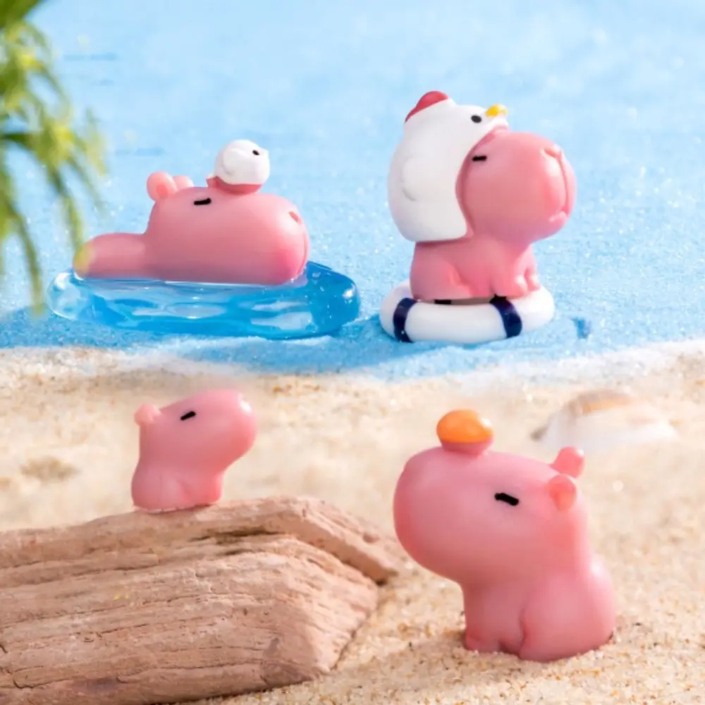 Resin Cartoon Capybara Statue Pink DIY Miniature Capybara Figurines Bonsai Dollhouse Decoration Mini Animals Figurine