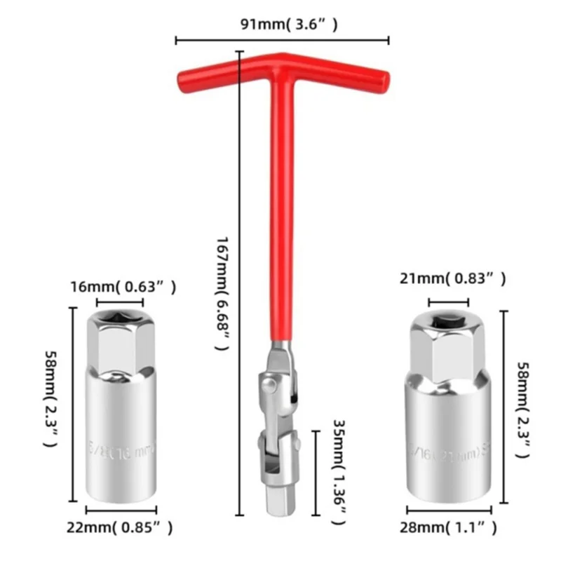 A03F-Chiave a bussola Strumento per la rimozione della candela 16Mm/18Mm/21Mm Chiave con impugnatura a T Kit di attrezzi per auto per la riparazione di motocicli