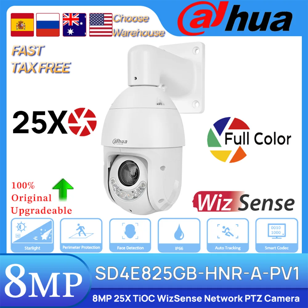 

Dahua Original SD4E825GB-HNR-A-PV1 5-125mm 8MP 25X TiOC WizSense Full-color Network PTZ Camera Light Sound Warning Auto Tracking