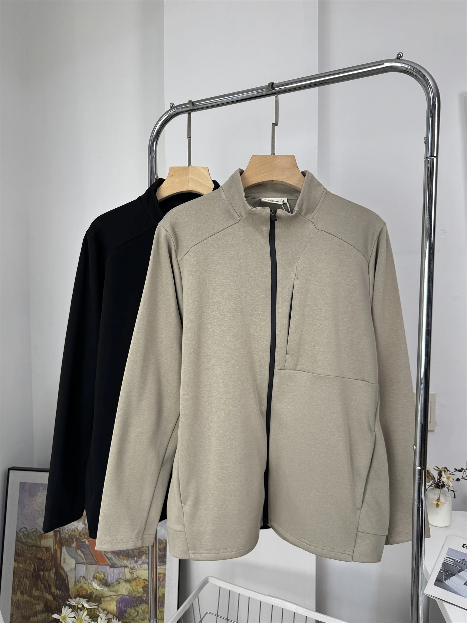 

Мужской кардиган с воротником-стойкой, приталенный, с 3D-вставками, повседневный, ветрозащитный, из смесового хлопка и полиэстера