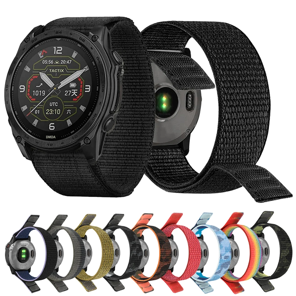 Bracelet de montre en Nylon à boucle à crochet, 26mm 22mm, pour Garmin Tactix 8 7 AMOLED/Fenix 8 E/Epix/Forerunner 965 955 945 935
