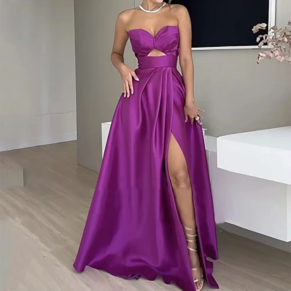 Bafftafe personalizado simples cetim formal vestidos de noite querida fenda longo vestidos de baile rendas até festa especial vestido de dama de