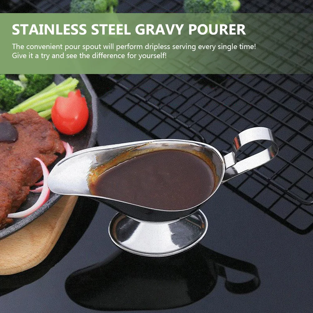 

2Pcs Sauce Boats Stainless Steel Metal Gravy Containers Dripless Pour Spout for Kitchen Restaurant Serving Sauce Cups