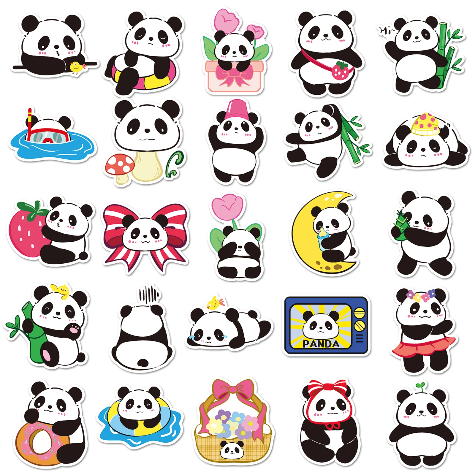 50 Cartoon Cute Panda Graffiti Stickers Suitcase Laptop Guitar Skateboard Personalized Decoration Stickers