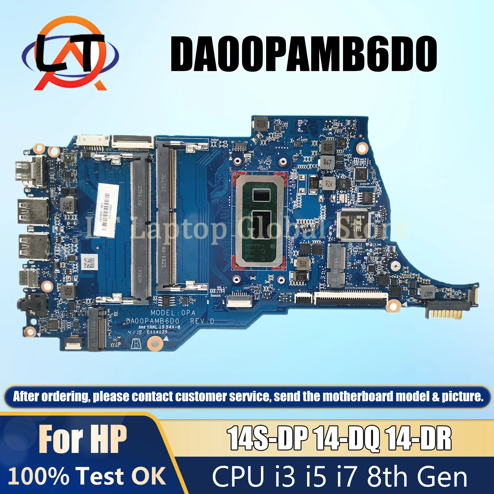 

DA00PAMB6D0 Mainboard For HP 14S-DP 14-DQ 14-DR L61952-601 TPN-Q221 Laptop Motherboard With CPU i3 i5 i7 8th Gen