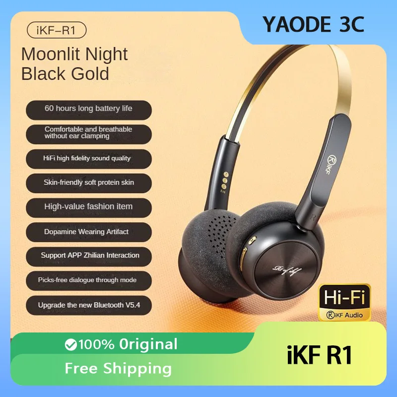 IKF R1 Retro Headphone Wireless Bluetooth Noise Reduction Headset Lightweight HiFi Tone Quality IPX5 Metal Design Accessories