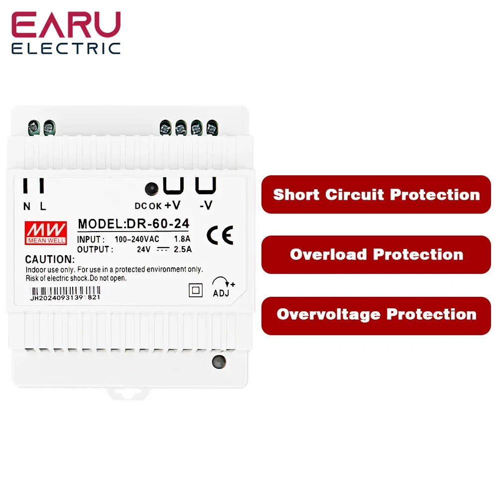 15W 30W 45W 60W Enkele Uitgang Dc 5V 12V 15V 24V Industriële Din Rail Voeding Schakelaar Ingang 100-240vac Dr-15 Dr-30 Dr-45 Dr-60