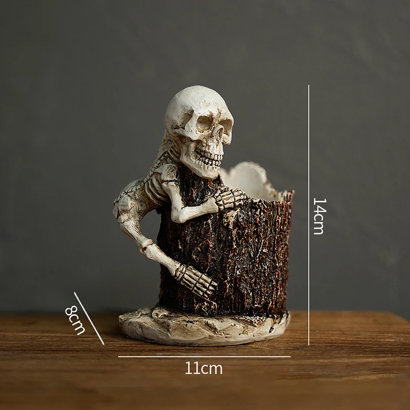 ハロウィンスカルペン鉛筆ホルダースケルトンキーホルダー化粧ブラシホルダーホームオフィスデスク用品オーガナイザーアクセサリーギフト