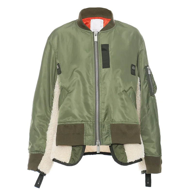  Studio Autumn and Winter Locomotive Jacket Thickened Army Green Baseball Uniform Lamb Wool Loose Aircraft Suit Women