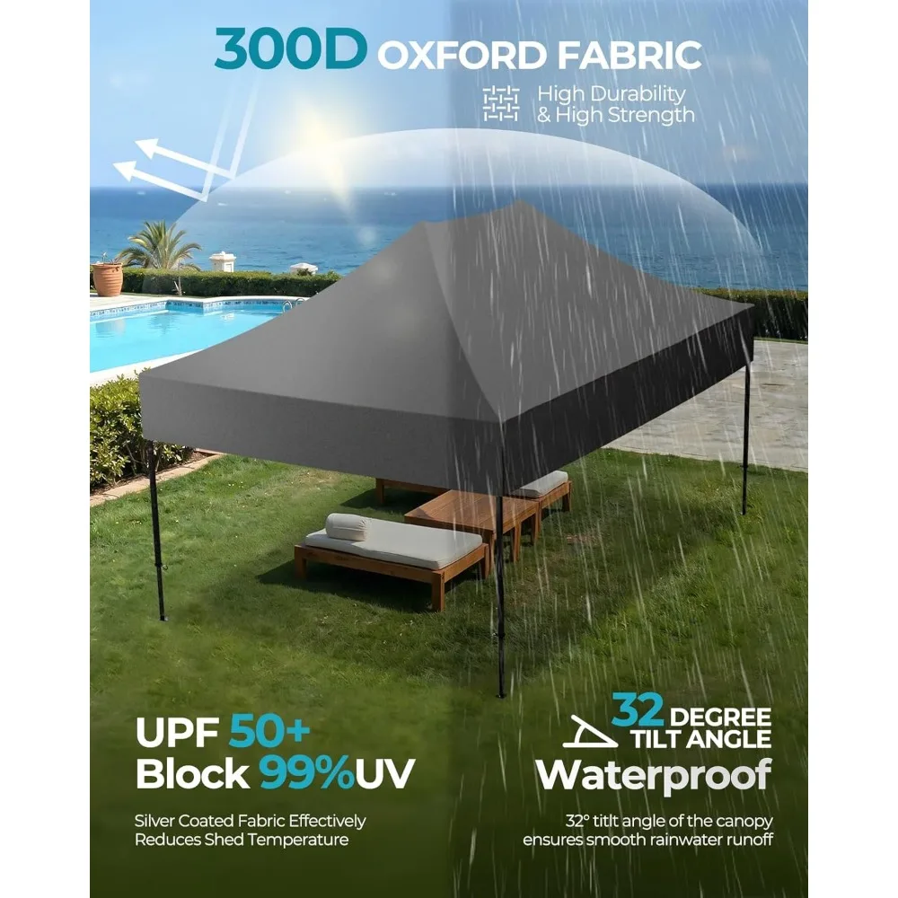 Barraca de dossel de 10 polegadas x 15 polegadas com saco de rolo, barraca pop up fácil, abrigo externo com revestimento de prata 300D, 4 estacas e 4 sacos de areia e 4 cordas