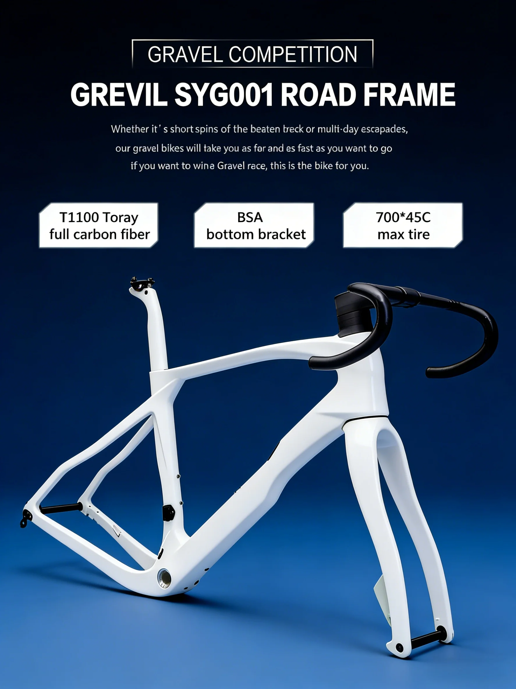CHIRAYDA New Colourful Road Bicycle Frame T1100 Toray Carbon Fiber Frame includes Handlebar Full Hidden Cable Gravel Bike Frame