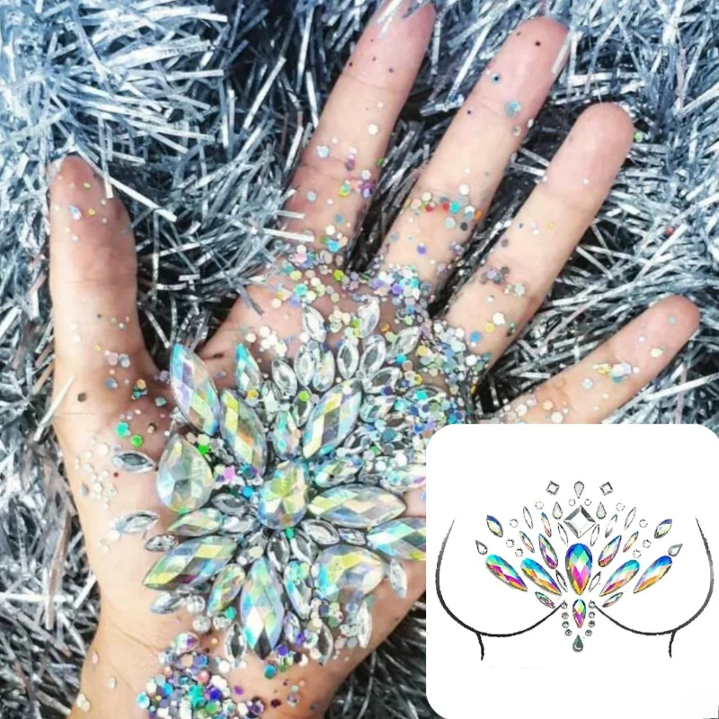

1Sheet Diamond Rhinestone Face Jewels Crystal Stickers 3d Temporary Fake Tattoo Stickers Chest Face Body Art Tattoos Party Stage