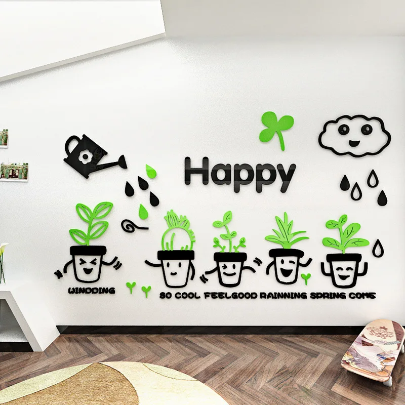 3D Crystal Acrylic Flowerpot Small Fresh Creative Personality Bedroom Background Living Room Home Stickers