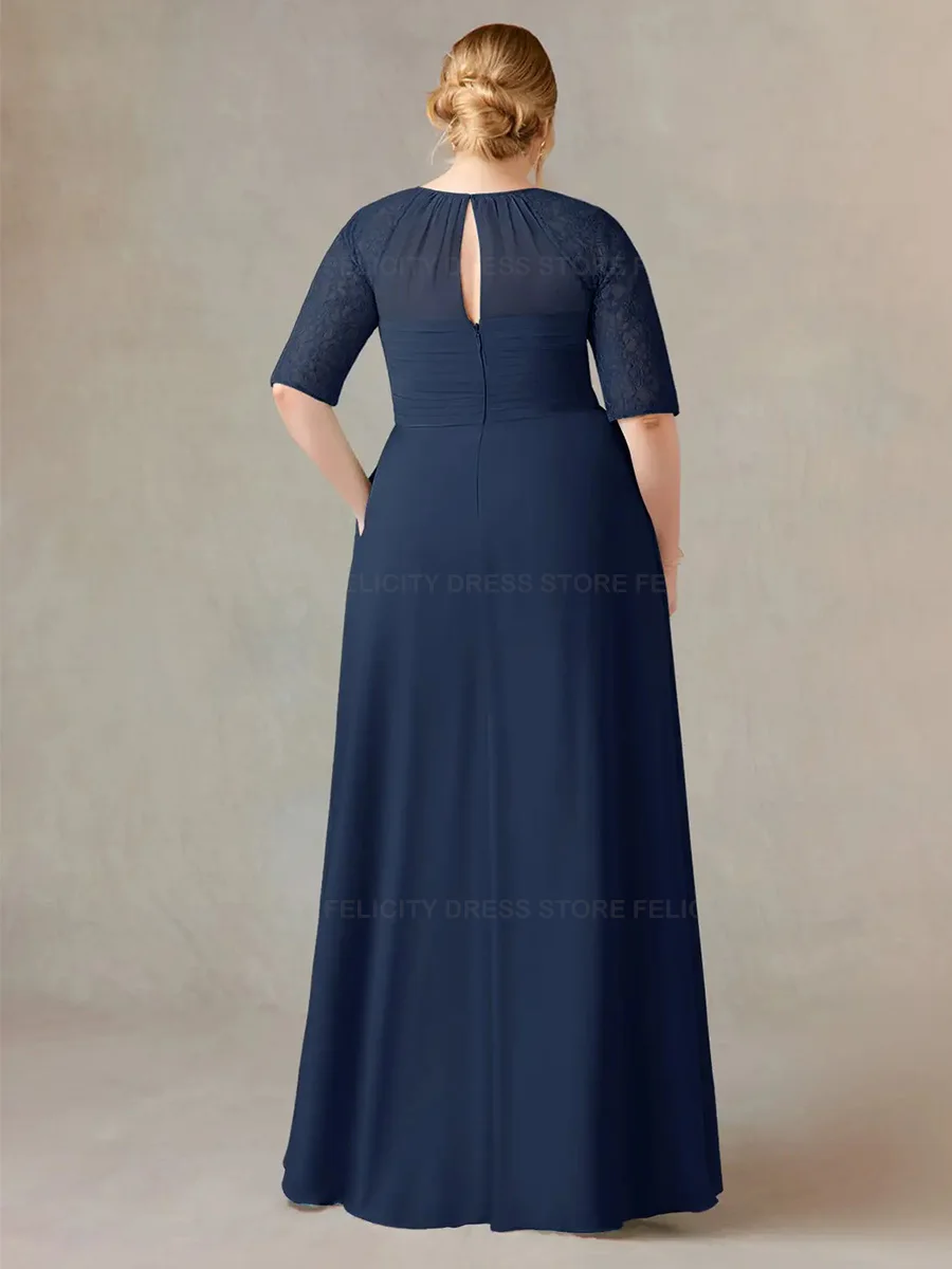 Simple Plus Size Mother of the Bride Dresses 2023 A-Line O-neck Lace Chiffon Floor-Length Wedding Guest Dresses Vestidos de Gala