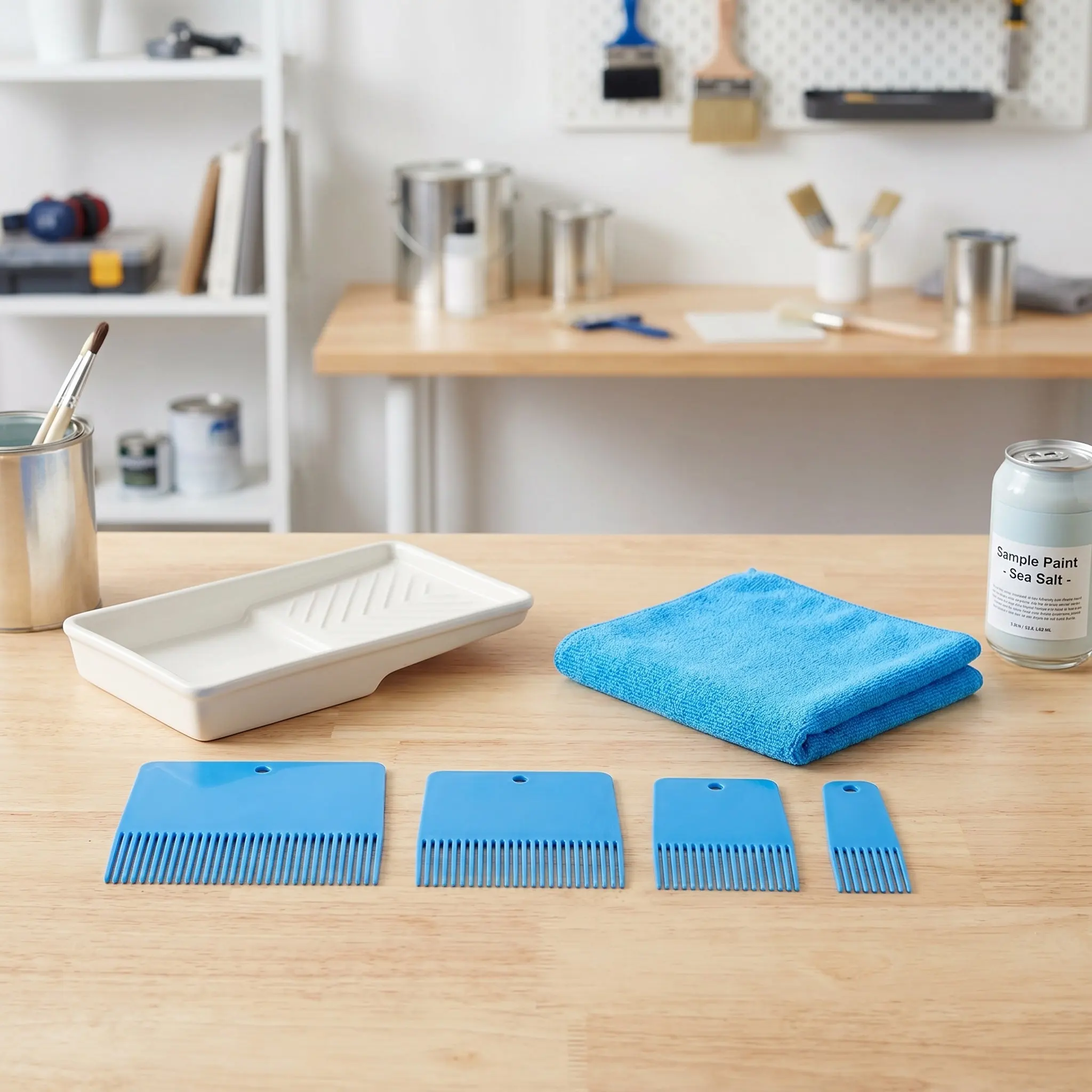 4Pcs Paint Texture Comb Tool Fine Tooth Linen Effect Brush Wall Drywall Textured Paint Supply Art Tools Pattern Comb