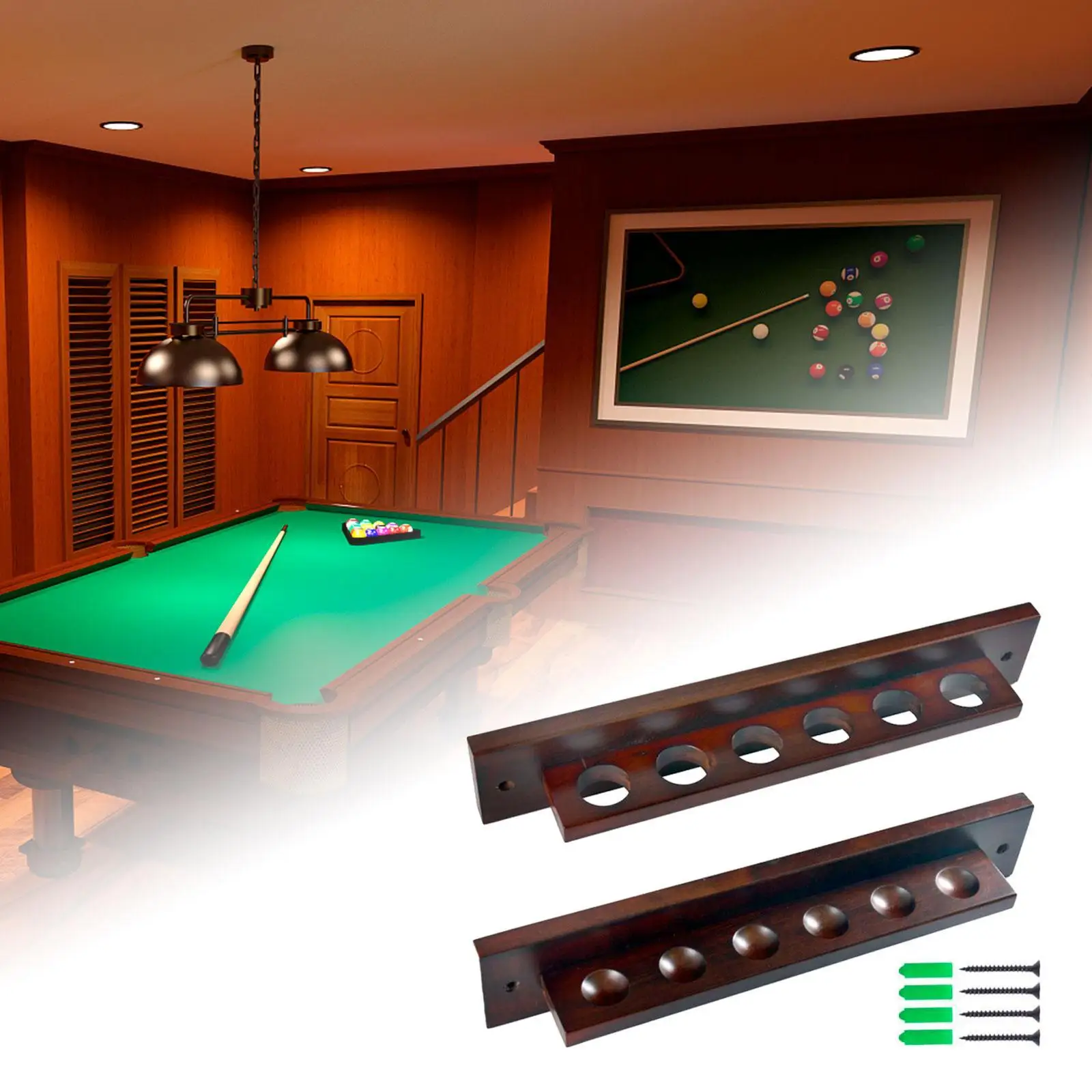 6 Pool Cue Wall Rack Billiard Cue Rest Wooden Storage Space Saving Holds 6 Cues