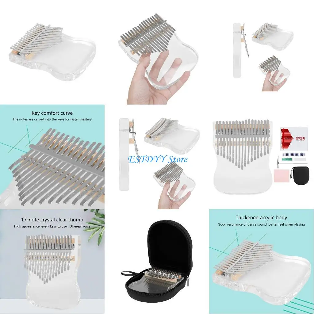 G6DE المحمولة 17 مفاتيح بيانو كاليمبا صغير واضح كريستال فنجر البيانو الإبهام البيانو آلة موسيقية هدية الكريسماس للأطفال