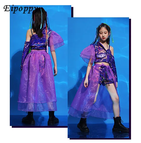 Trendy Clothes Model Photography Purple Suit Children Jazz Dance Girl Dance