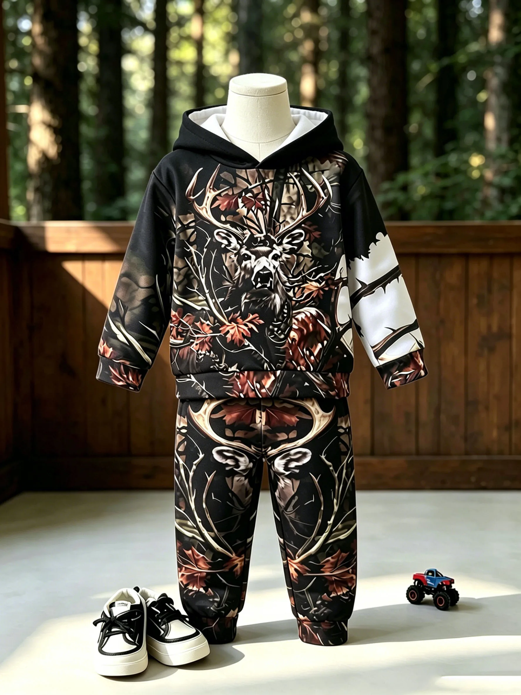 Toddler Boys Deer Hunting Camo Clothes Set Kids Fashion Graphic Hoodie and Sweatpants 2Pcs Autumn Winter Tracksuit Children Outf