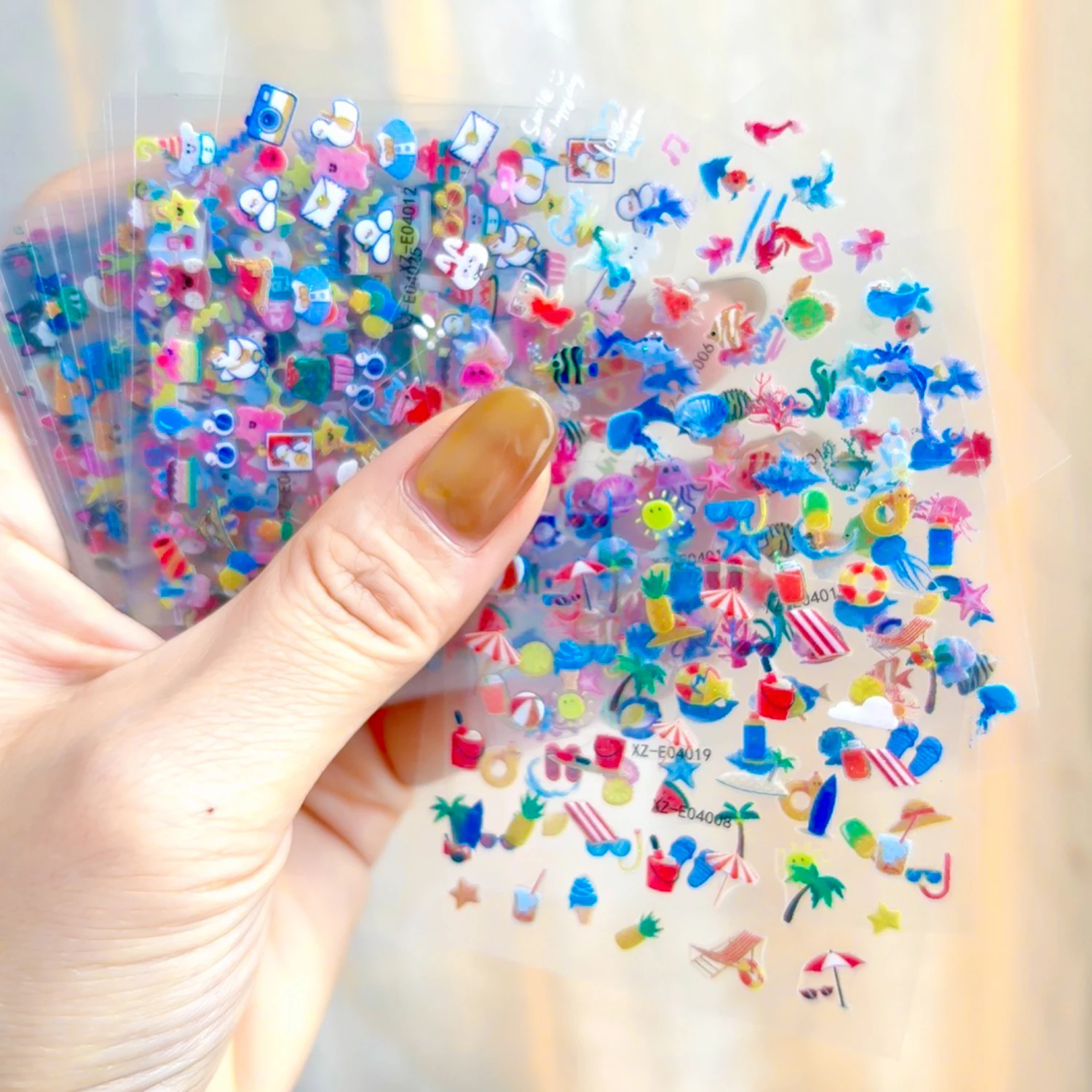 30pcs Colorful Marine Life Wildflowers Self-Adhesive Nail Decals Cute Animals Cartoon Mini Nail Art Stickers Kids Nail Decoratio view 2