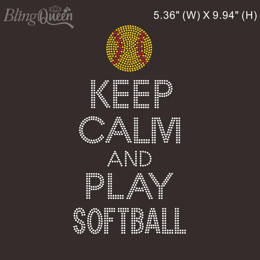 

BlingQueen-Korean Rhinestone Transfers, Keep Calm and Play Softball Design, 25Pcs Lot