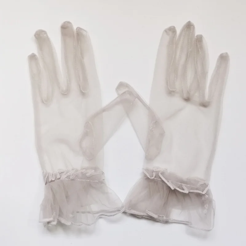 Guantes de tul cortos para mujer, manoplas de dedo completo, malla transpirable ultrafina, color blanco y negro, para boda