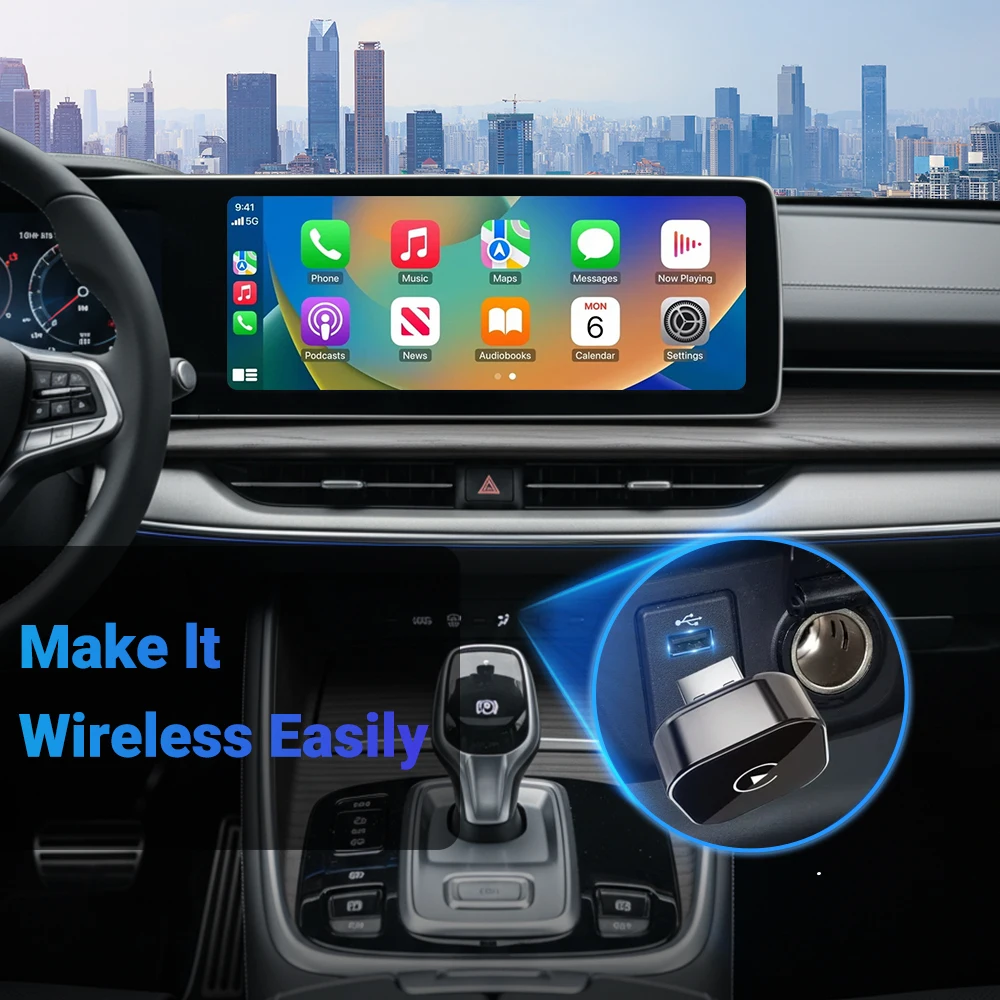 Wireless CarPlay Adapter for iPhone -Mini Plug & Play Auto Connect, 5GHz WiFi Low Latency iOS 10+ Compatible with Wired CarPlay