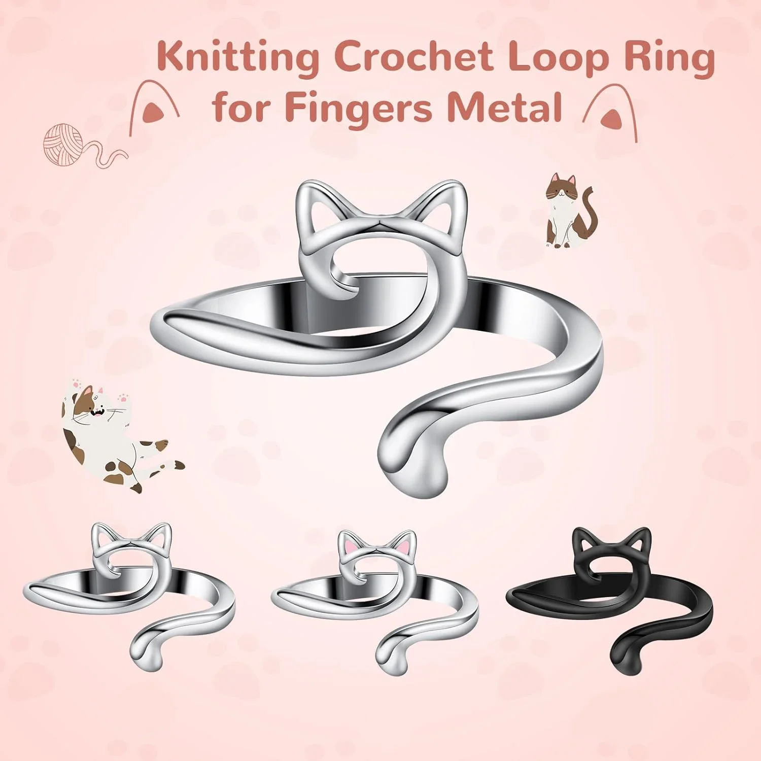 1/2pcs Adjustable Crochet Tension Cat Ring Knitting Crochet Hook Ring BeginnerYarn Guide Finger Holders Thimbles Winder Tools