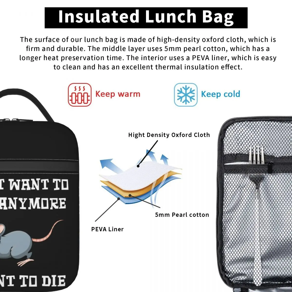 Funny I Don't Want To Cook Anymore Thermal Insulated Lunch Bags Women I Want To Die Lunch Tote for Outdoor Camping Food Box