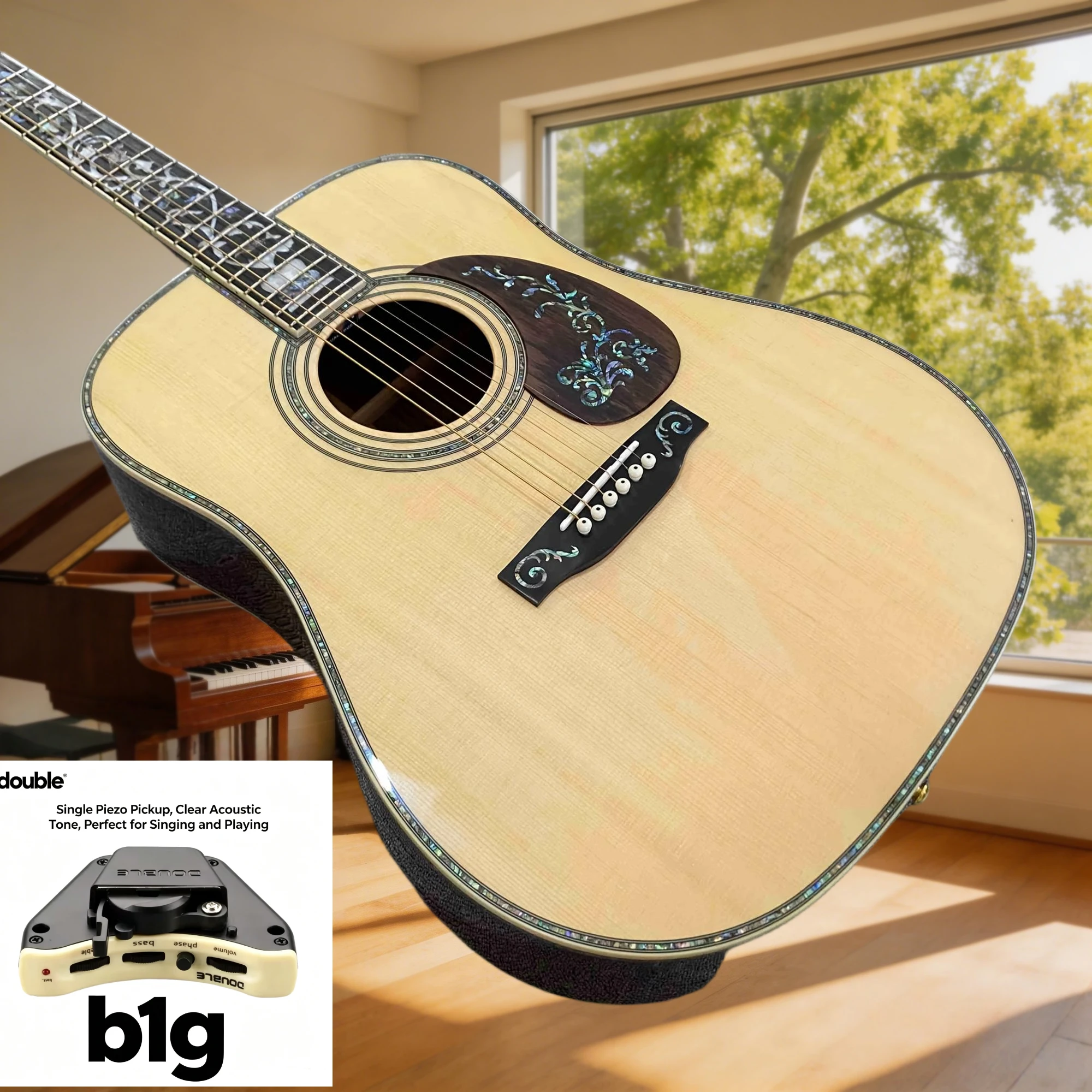 Free Shipping D45 41 Inch Acoustic Guitar Natural Finish Color Block Inlay FolkGuitar Floral Inlay Pickguard WoodGuitar RichTone