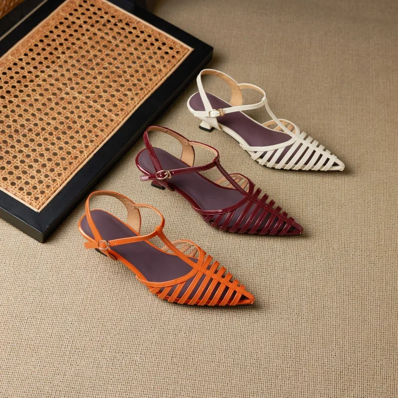 

Новинка 2023 года, летние женские сандалии из натуральной кожи, 22-25 см, микрофибра + овчина + свиная кожа, женская обувь с ремешком на щиколотке, модный острый носок