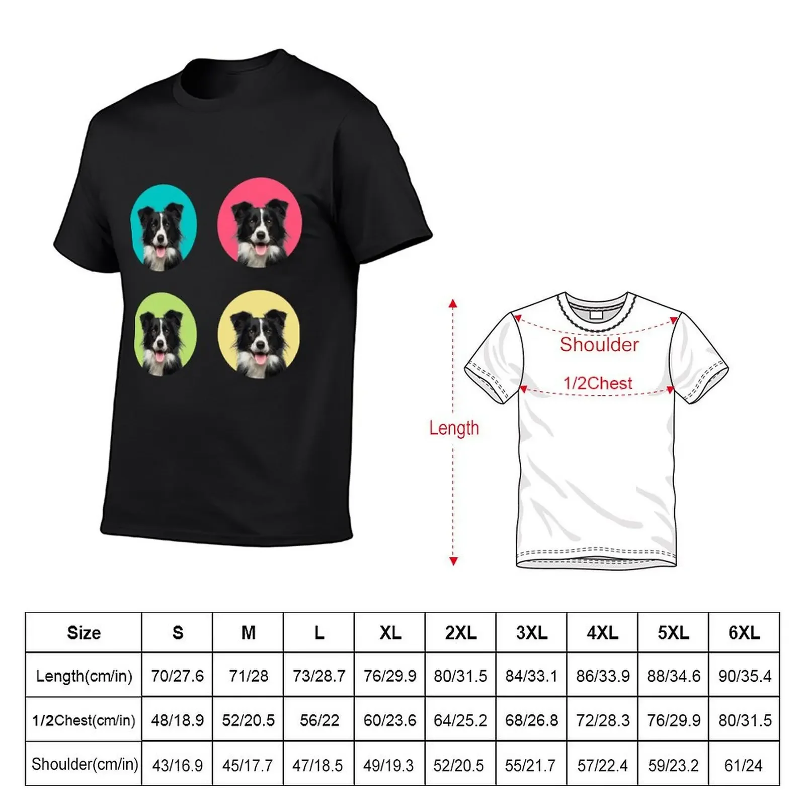 cute border collie dog color funny border collie face gift T-Shirt graphic tee shirt summer clothes Short sleeve tee men