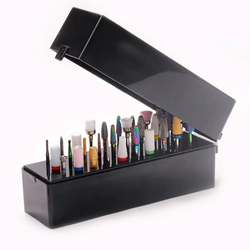 Holes Nail Art Drill Storage Box Transparent Black Nail Stand Grinding Polish Head Bit Holder Display Manicure Tool