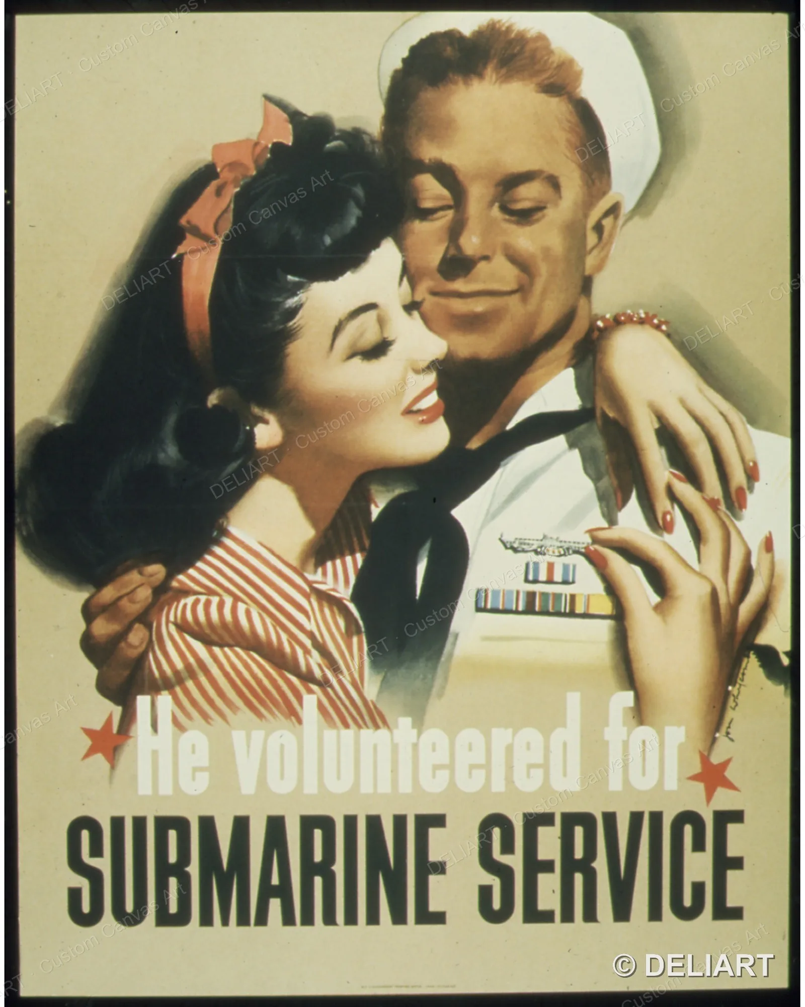 He Volunteered for Submarines Service Vintage WWII Propaganda Canvas Wall Art Poster Print Retro Home Decor Unframed