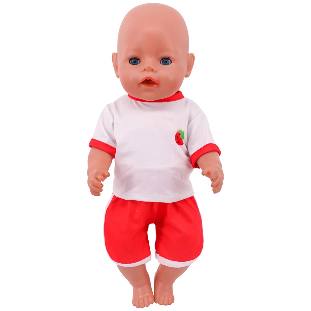 Zomer set met korte mouwen en dierenpatroon jumpsuit pyjama voor 43 cm babypop en 18 inch Amerikaanse popaccessoires, onze generatie cadeau