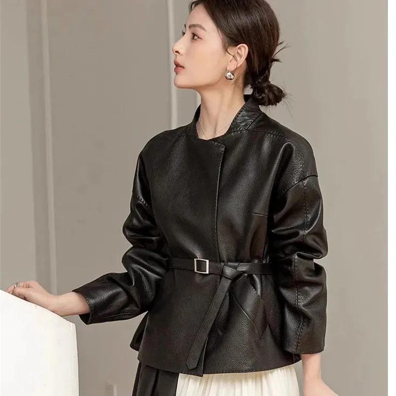 2025 หญิง PU หนังผู้หญิงเกาหลีสั้นเสื้อหนัง Faux ฤดูใบไม้ร่วงผู้หญิงแฟชั่นแขนยาวหนัง Outwear