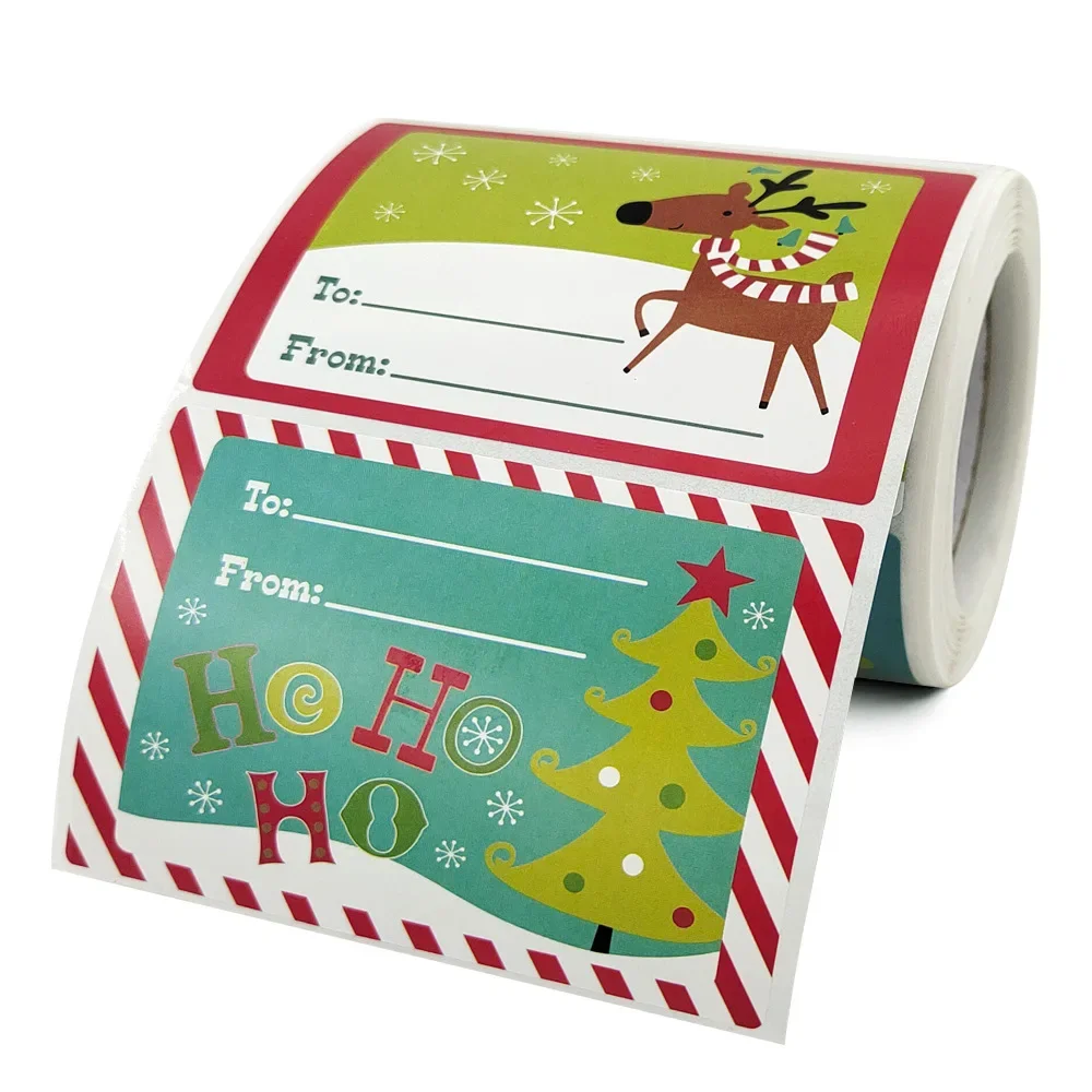 250pcs/roll Christmas Gift Tag Stickers Self Adhesive Party Favors Label Stickers for Christmas Card Envelopes